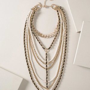nwt white house black market goldtone chain pearl multi row necklace